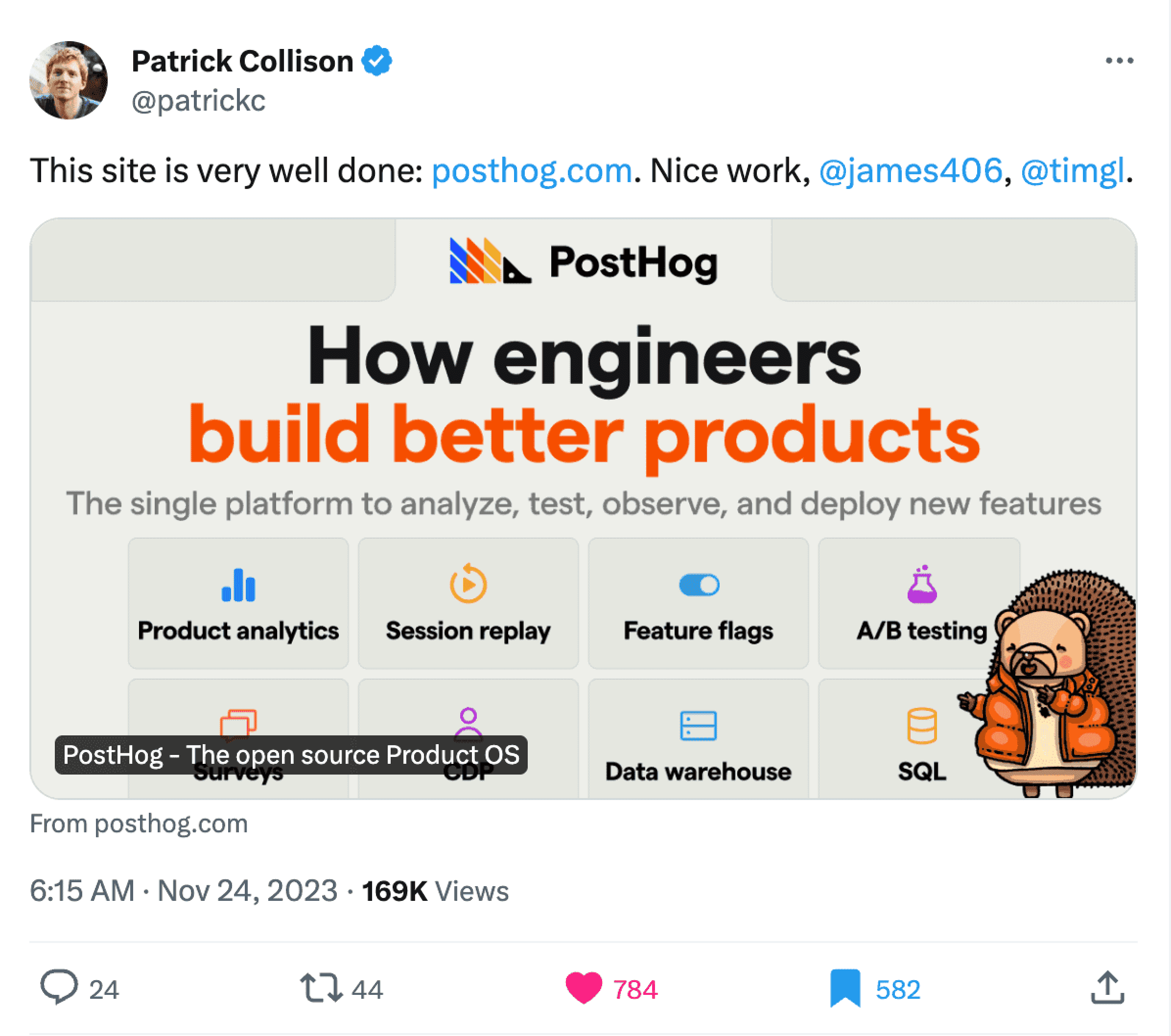 Patrick Collison liked our website